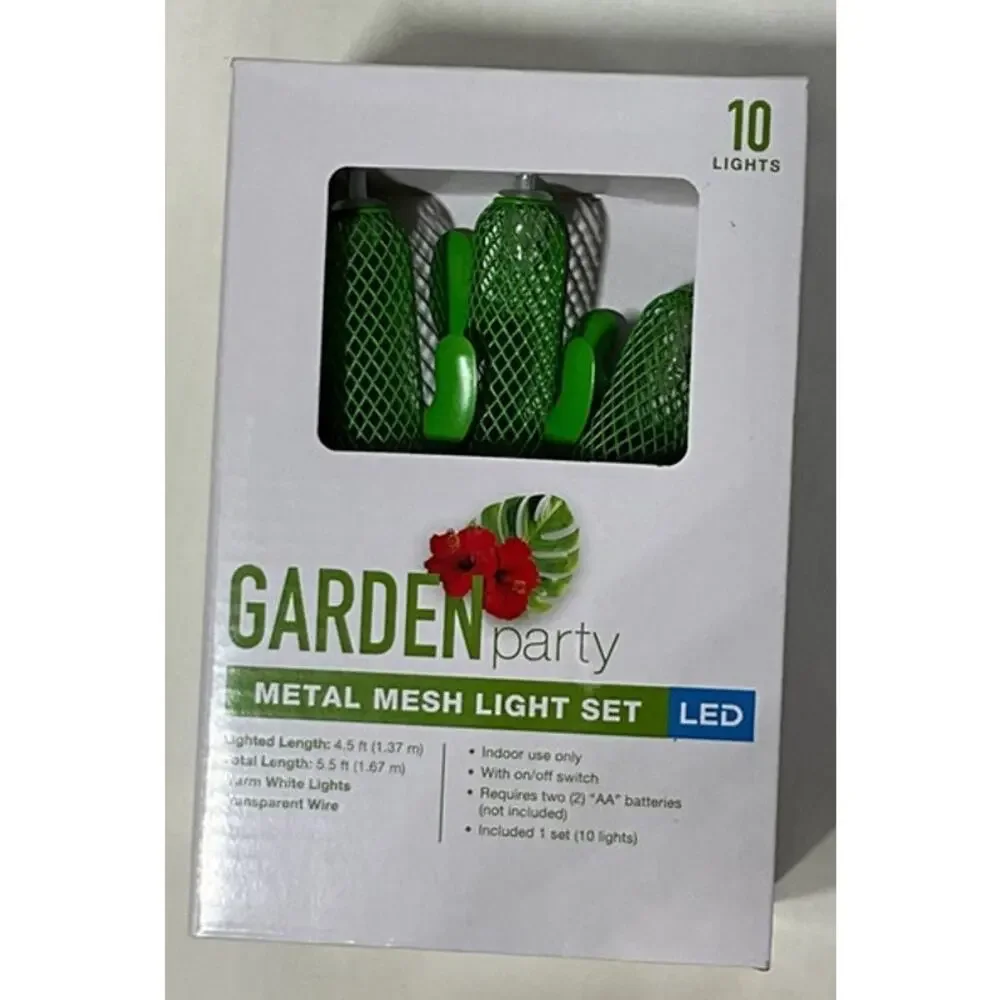 Garden Party Metal Mesh Light Set Green Cactus LED 5.5 feet Warm White Lights